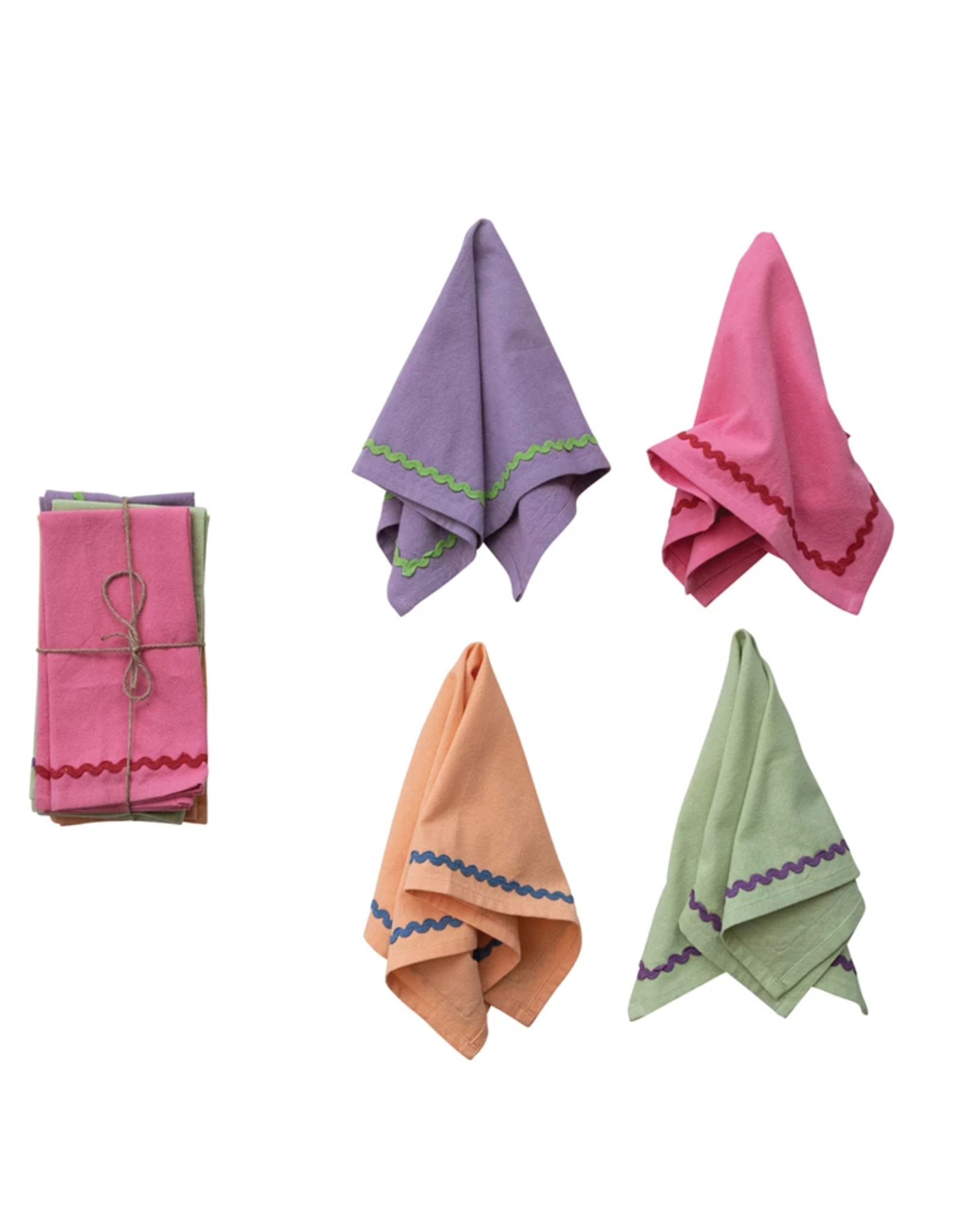 Decor Shop at Junebug 18" Square Cotton Napkins with Ric Rac Trim - Set of 4