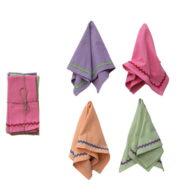 Decor Shop at Junebug 18" Square Cotton Napkins with Ric Rac Trim - Set of 4