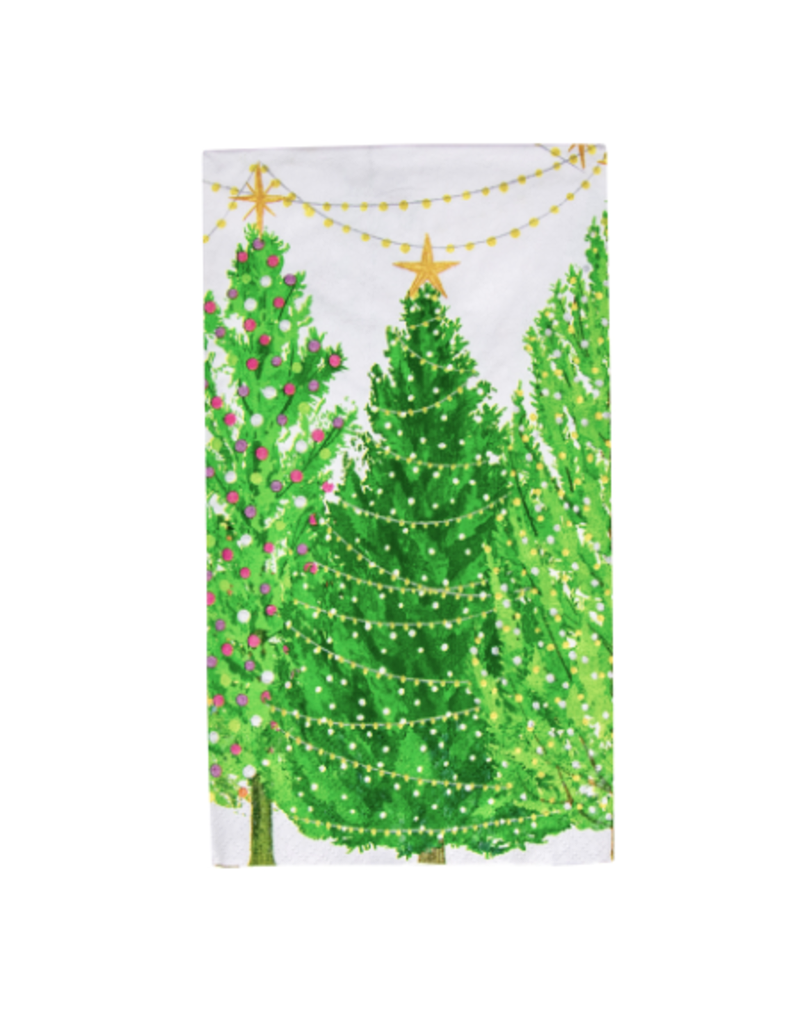 Caspari Christmas Trees with Lights Guest Towel