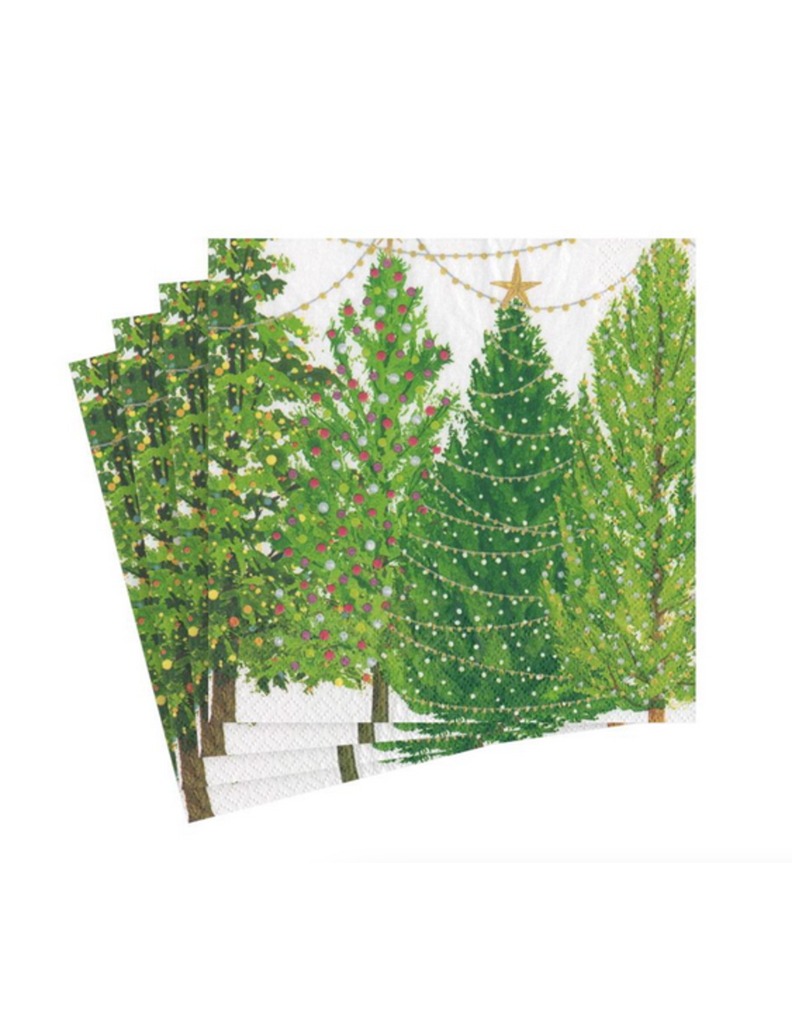 Caspari Christmas Trees with Lights Cocktail Napkin