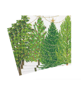 Caspari Christmas Trees with Lights Cocktail Napkin