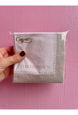 Caspari Charlestown Cocktail Napkin with Tan Linen Border