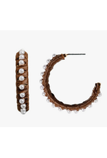 Accessories Shop at Junebug Studded Pearl Raffia Statement Hoop Earrings in Dark Brown