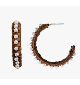 Accessories Shop at Junebug Studded Pearl Raffia Statement Hoop Earrings in Dark Brown