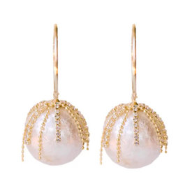 Accessories Shop at Junebug Diamond Fringe Pearl Hoop Earrings
