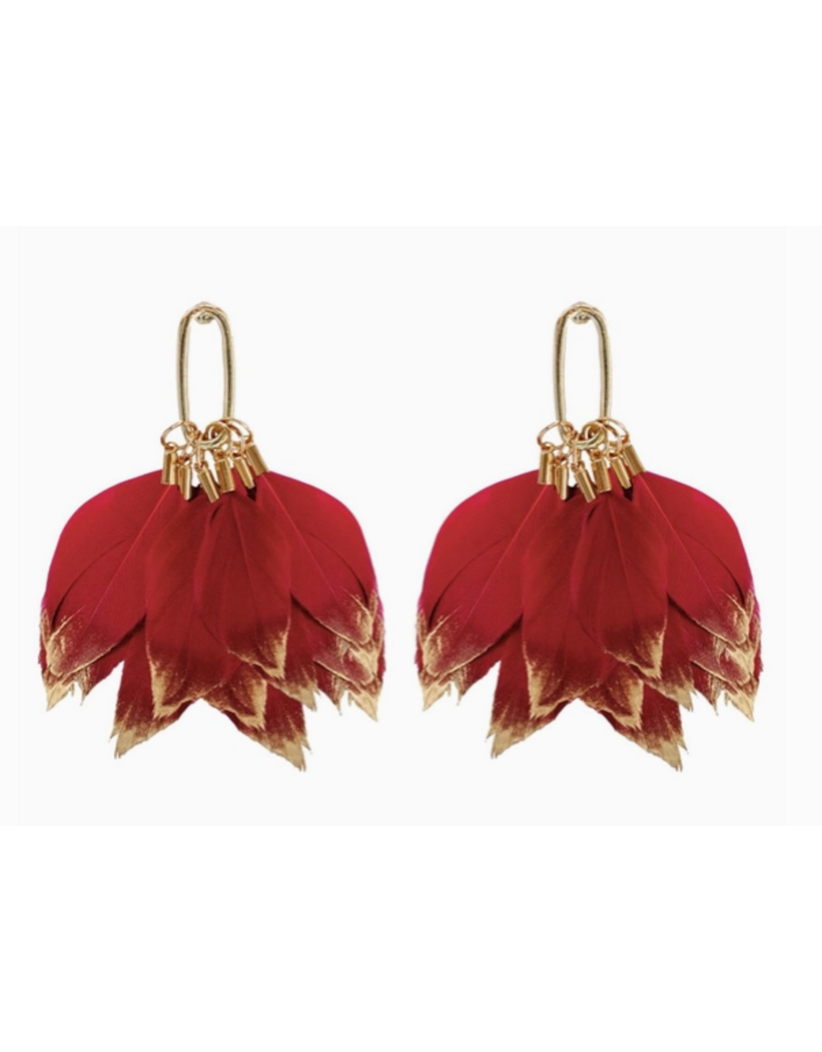 Accessories Shop at Junebug Feather Tassel Earrings in Garnet Red & Gold