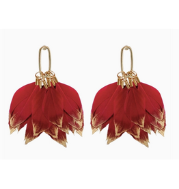 Accessories Shop at Junebug Feather Tassel Earrings in Garnet Red & Gold