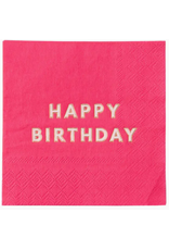 Bonjour Fete Happy Birthday Cocktail Napkins in Haute Pink