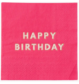 Bonjour Fete Happy Birthday Cocktail Napkins in Haute Pink