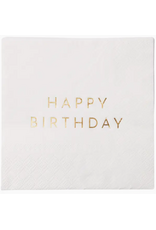 Bonjour Fete Happy Birthday Cocktail Napkins in White & Gold