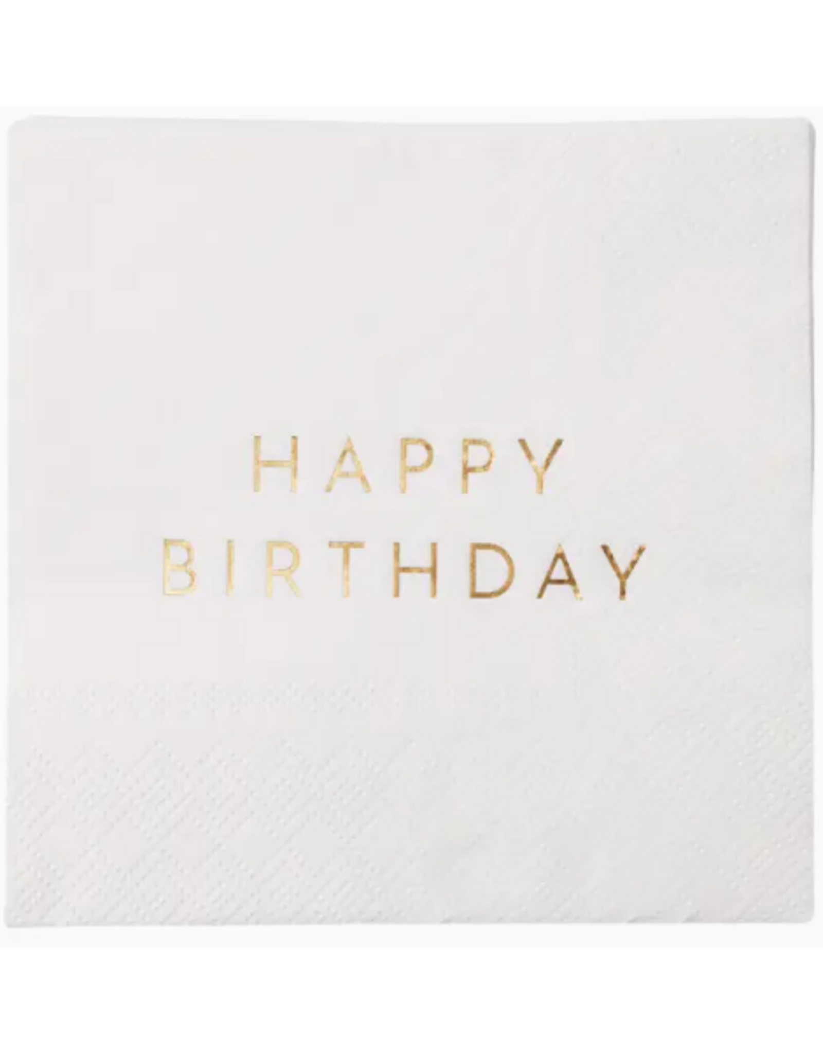 Bonjour Fete Happy Birthday Cocktail Napkins in White & Gold