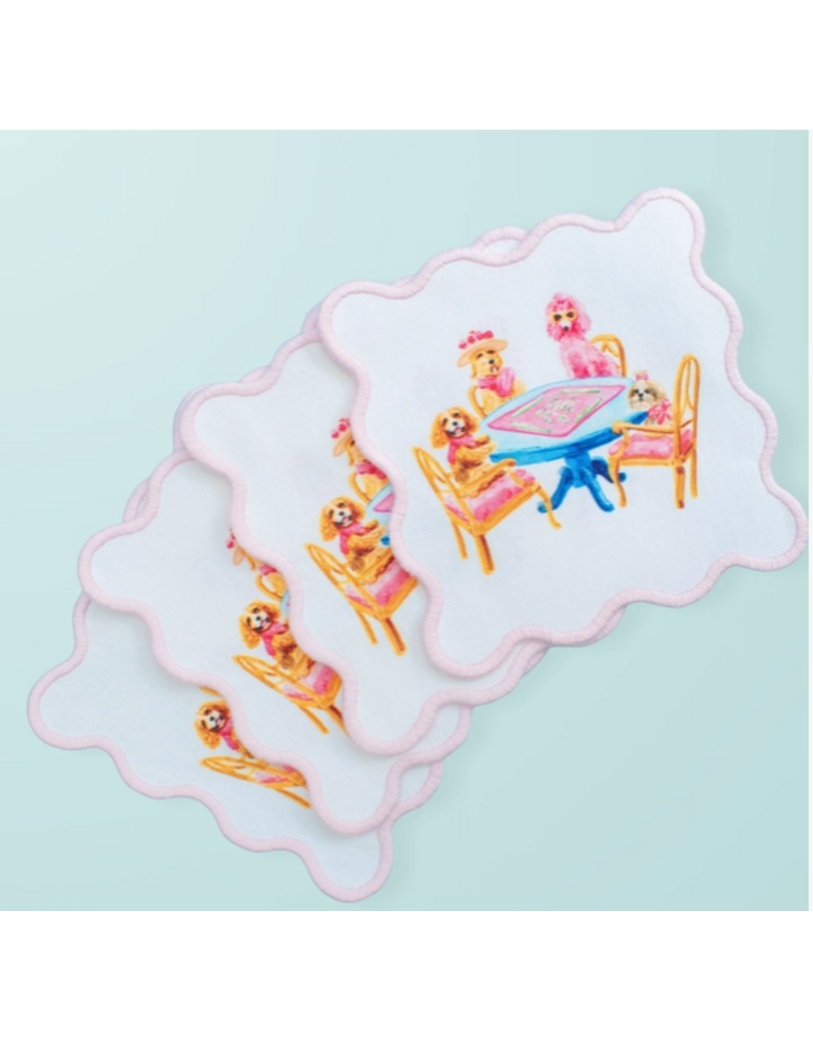 Tabletop Shop at Junebug Dogs Playing Mahjong Cloth Cocktail Napkins - Set of 4