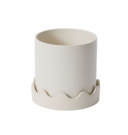 Decor Shop at Junebug Pissaro Pot with Saucer in Off White 7.5"x 7.25"