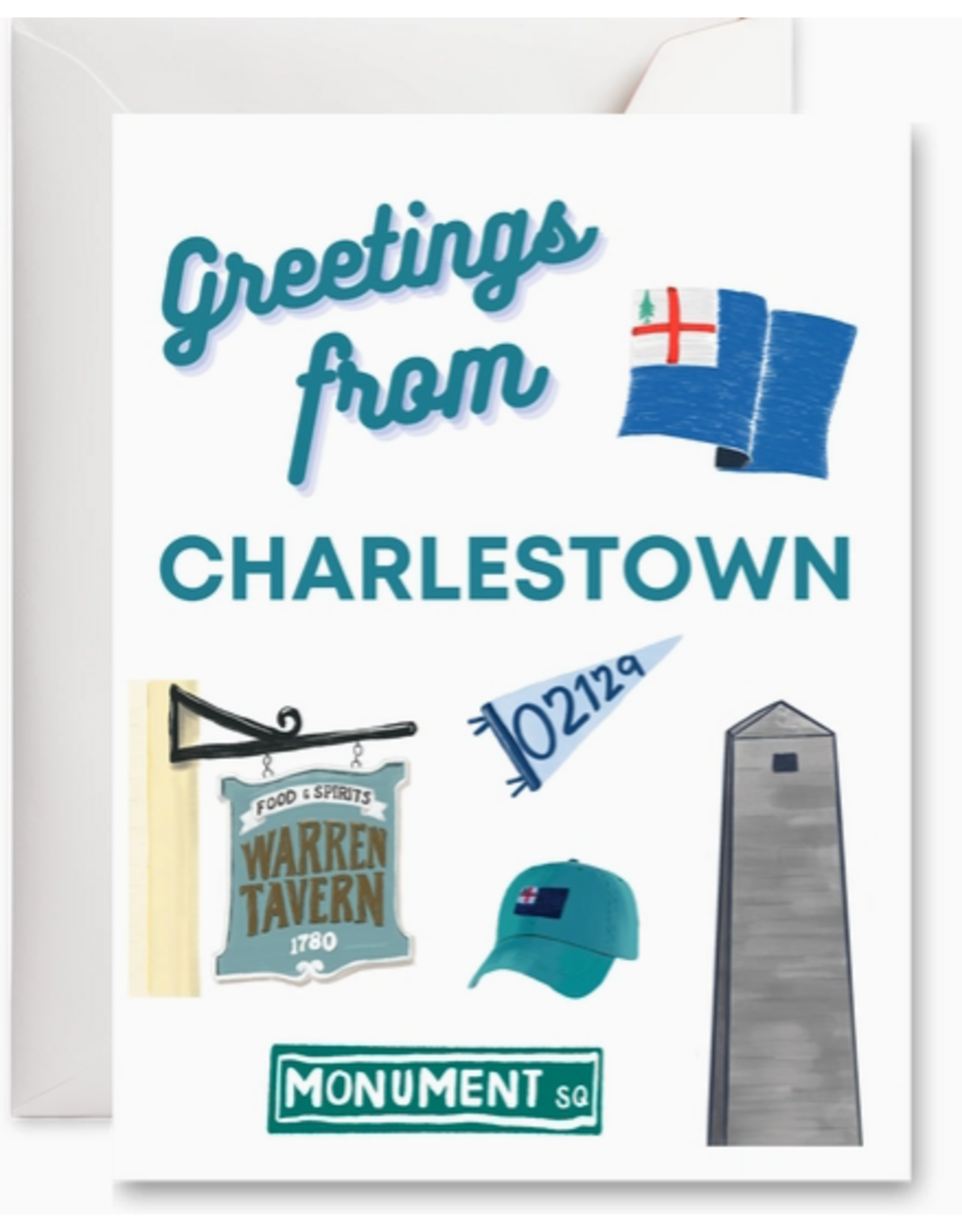 Tiny Ink Boston Greetings from Charlestown Card in Blue