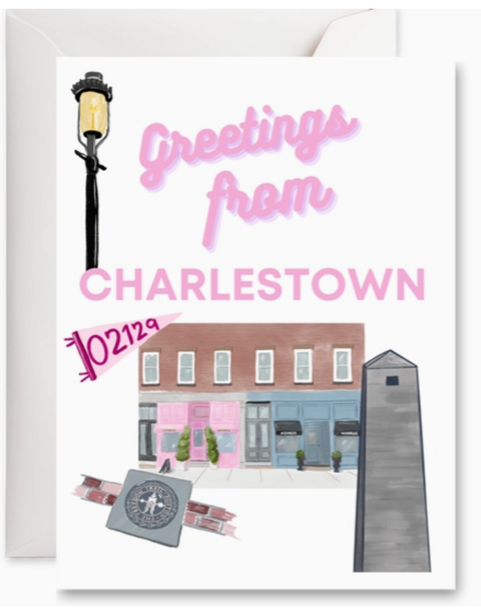 Tiny Ink Boston Greetings from Charlestown Card in Pink