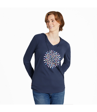 Life is Good Women's Pretty Flower Burst Long Sleeve Crusher-LITE Hooded Tee