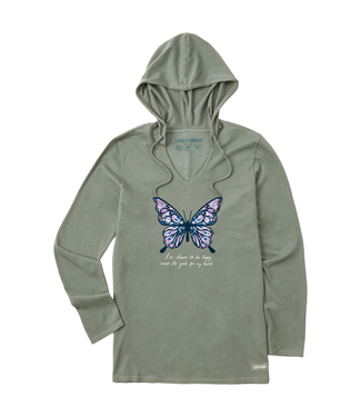 Life is Good Women's Tie Dye Butterfly Happy Long Sleeve Crusher-LITE Hooded Tee