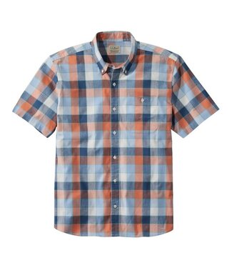 L.L.Bean Men's Comfort Stretch Chambray Shirt Short Sleeve Traditional Fit Plaid Regular