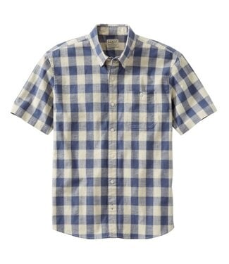 L.L.Bean Men's Comfort Stretch Chambray Shirt Short Sleeve Traditional Fit Plaid Regular