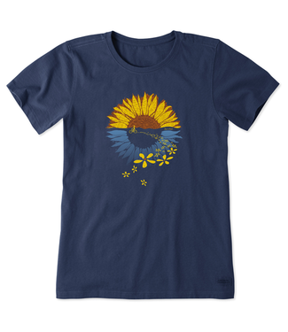 Life is Good Women's Macro-Micro Sunflower Bike Ride Short Sleeve Tee