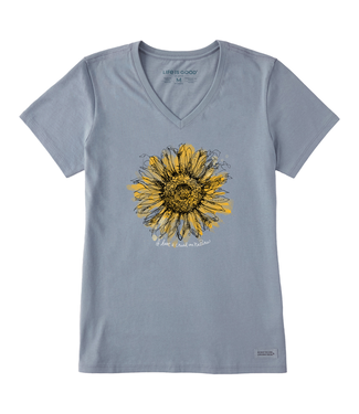 Life is Good Women's Scribbled Sunflower Short Sleeve Vee