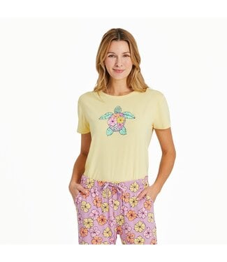 Life is Good Women's Painted Hibiscus Turtle Lightweight Sleep Tee