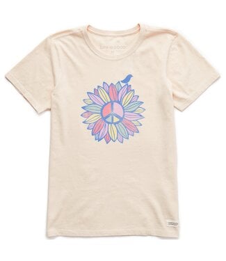 Life is Good Women's Peace Sign Flower Short Sleeve Crusher Tee