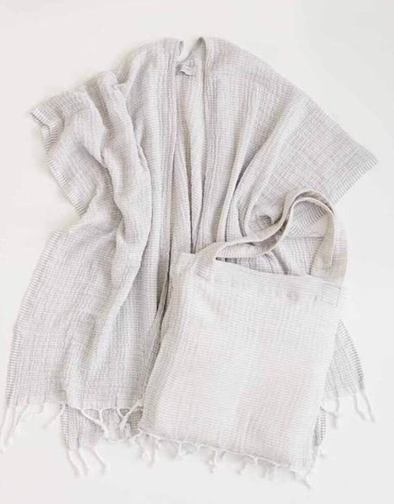 Mersea Pool Wrap with Tote Bag - Light Grey Stripes