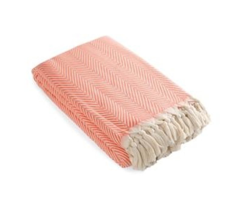 (Olive & Linen) Mara Turkish Blanket- Coral