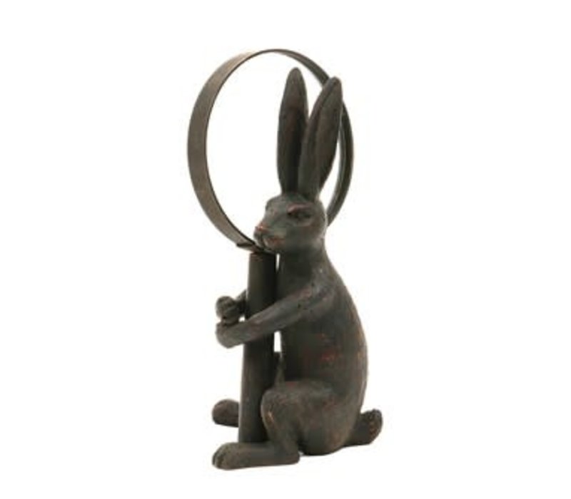 7-1/2"H Pewter Magnifying Glass w/ Resin Rabbit Stand