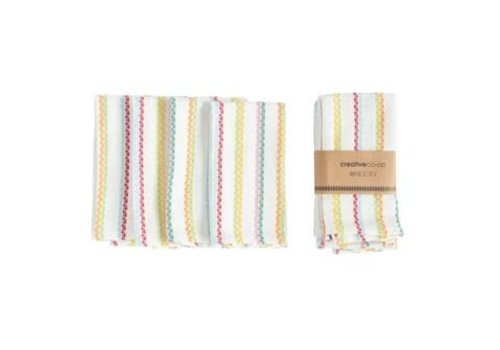 Creative Co-Op 18" Square Woven Cotton Striped Napkins, Multi Color, Set of 4