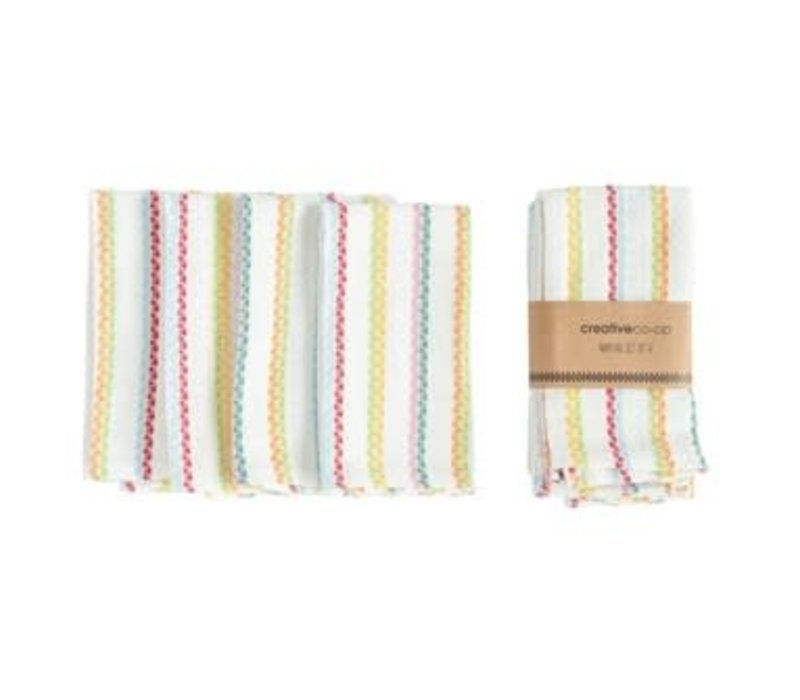 18" Square Woven Cotton Striped Napkins, Multi Color, Set of 4