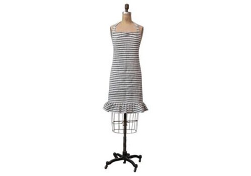 Creative Co-Op 32"L x 28"W Woven Cotton Striped Apron w/ Ruffle, Black & White