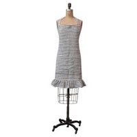 32"L x 28"W Woven Cotton Striped Apron w/ Ruffle, Black & White