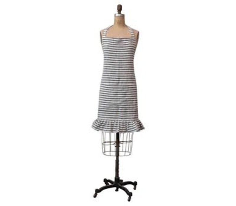 32"L x 28"W Woven Cotton Striped Apron w/ Ruffle, Black & White