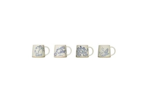 Creative Co-Op 3-3/4" Round x 4-3/4"H 12 oz. Hand-Painted Stoneware Mug w/ Sea Life, 4 Styles