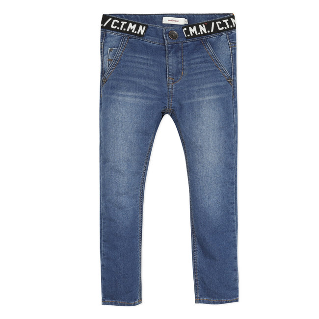 CATIMINI Boy's knit denim jeans with logo waistband
