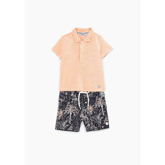 IKKS Baby boys’ orange polo shirt and printed Bermudas set