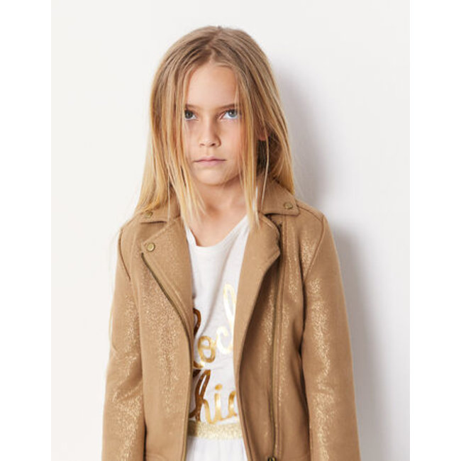 IKKS GIRLS' SIENNA FOIL SWEATSHIRT FABRIC BIKER-STYLE CARDIGAN