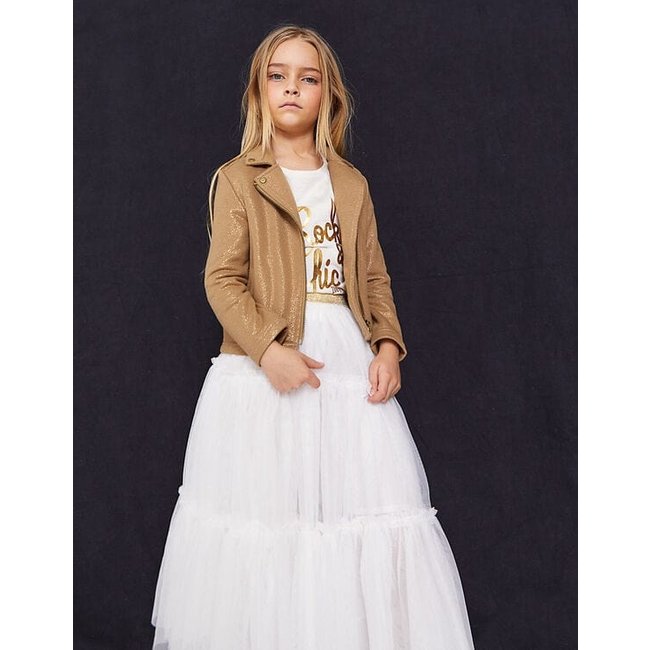 IKKS GIRLS' SIENNA FOIL SWEATSHIRT FABRIC BIKER-STYLE CARDIGAN