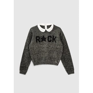 IKKS GIRL’S CHARCOAL GREY SWEATER WITH WHITE PETER PAN COLLAR