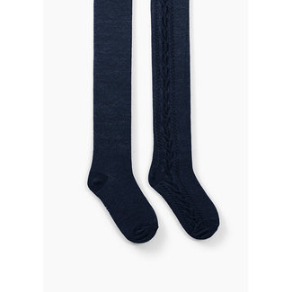 IKKS GIRLS’ NAVY KNITTED TIGHTS WITH CABLE KNIT DOWN LEGS