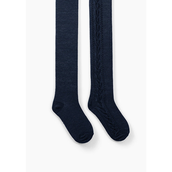 GIRLS' NAVY KNITTED TIGHTS WITH CABLE KNIT DOWN LEGS