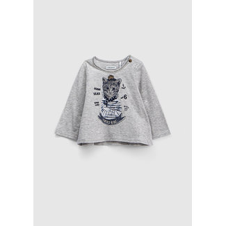 IKKS Girls’ mid-grey marl cat in sailor top graphic T-shirt