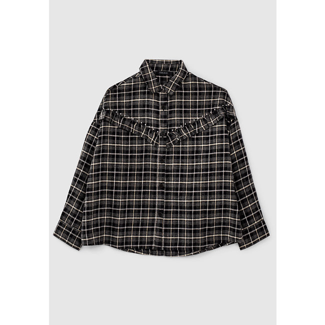 IKKS GIRLS’ CHARCOAL GREY MARL CHECK SHIRT