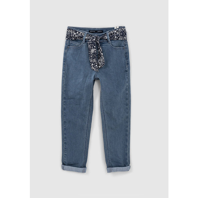 IKKS GIRLS’ BLUE GREY BOYFRIEND JEANS WITH TATTOO SCARF BELT