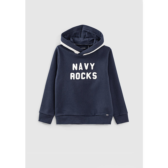 IKKS BOYS’ NAVY HOODIE WITH BOUCLETTE LETTERING
