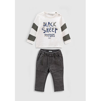 IKKS Baby boys’ light beige/khaki T-shirt and grey jeans outfit