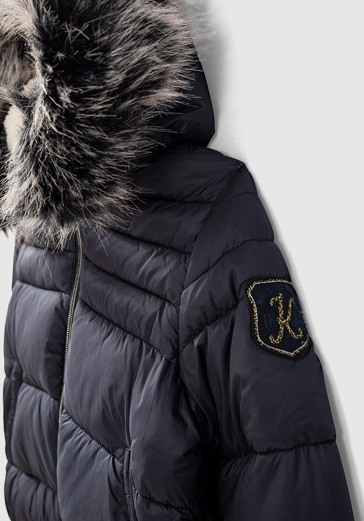 Girls navy blue down jacket with cap IKKS Canada Kidz Global