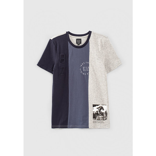 IKKS BOYS’ NAVY ORGANIC T-SHIRT WITH BLUE AND GREY EMBOSSED 87